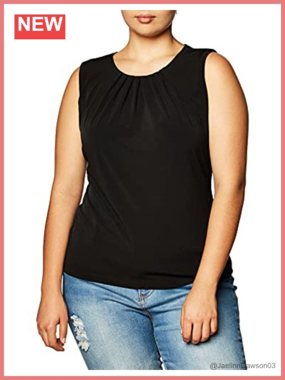 Pleat Neck Sleeveless Blouse Shirt Relaxed Fit V-Neck